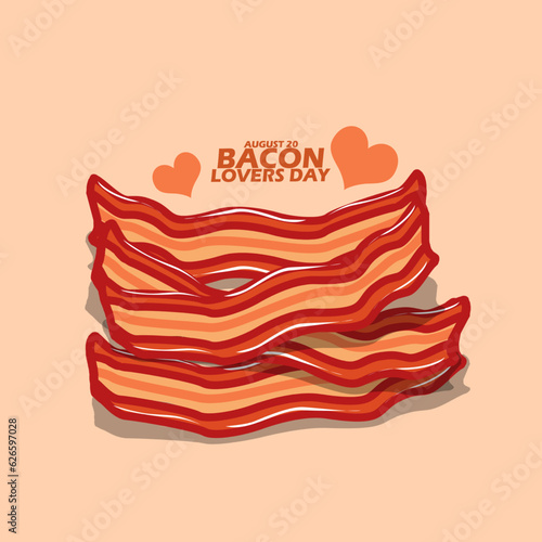Some bacon roast with heart symbol and bold text on light brown background to celebrate National Bacon Lovers Day on August 20