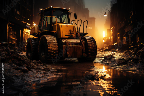 Heavy machinery excavating at a construction site