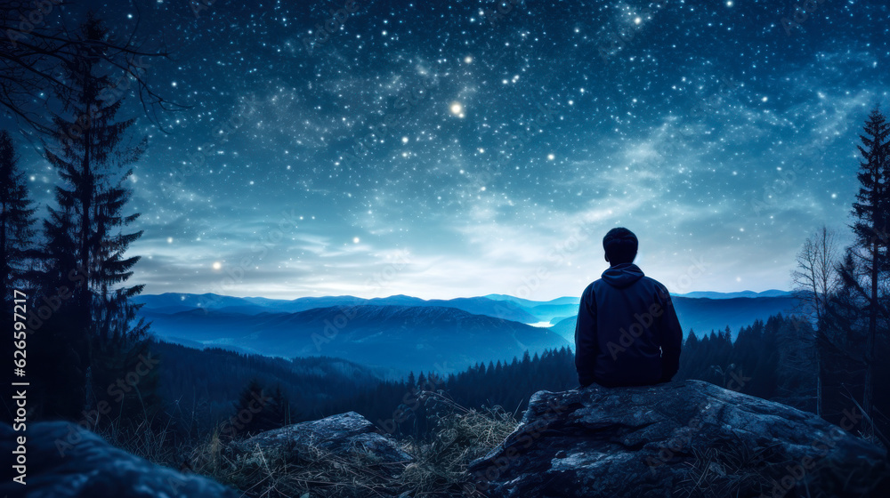a man on a stone admiring the starry sky generative ai a man on a stone admiring the starry sky generative ai