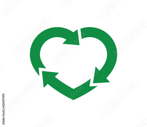 love heart shaped green recycle symbol