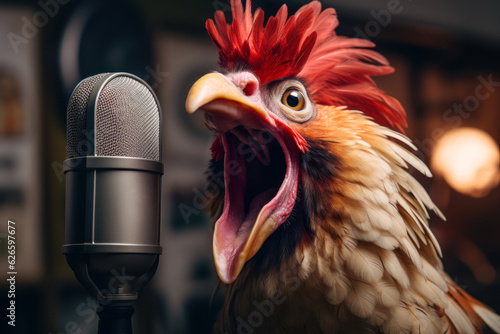 rooster screaming into the microphone generative ai