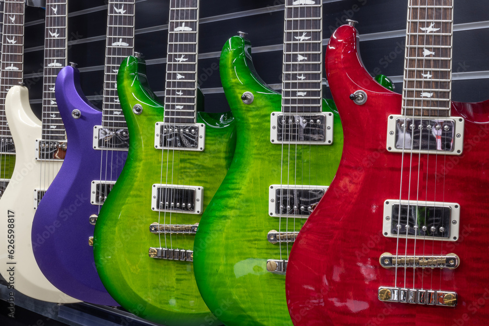 Paul Reed Smith Guitar display. PRS Guitars manufactures a wide array ...