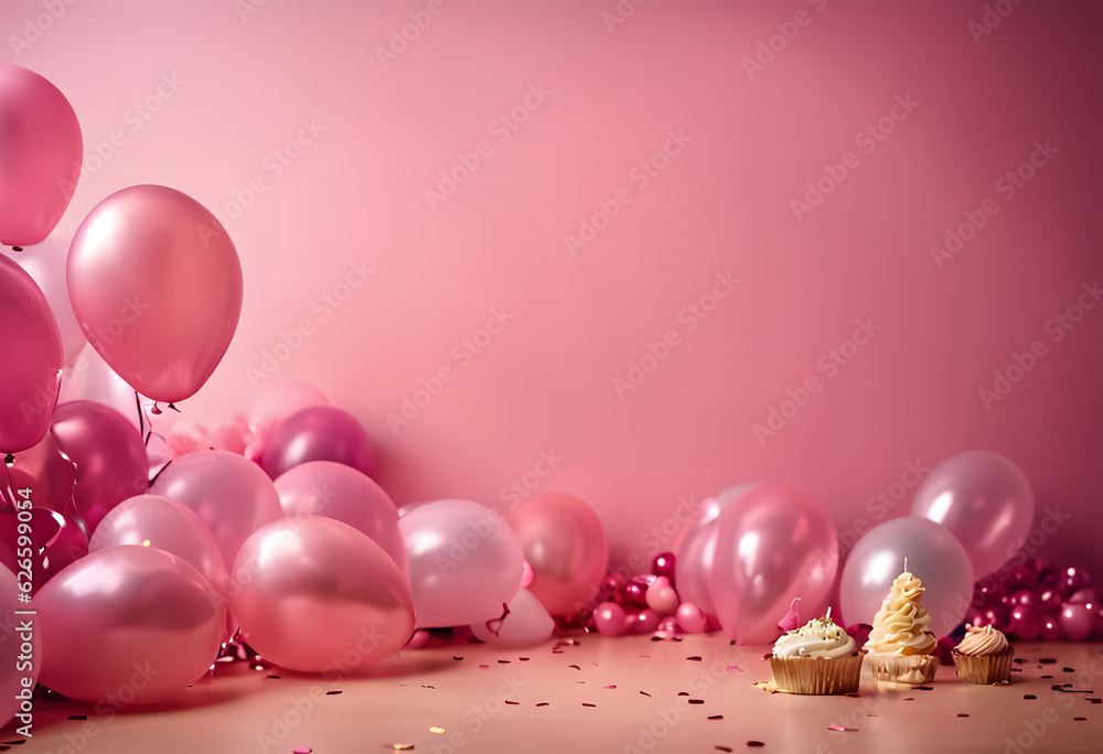 3d Festive birthday anniversary with box gift white pink and gold helium balloons background