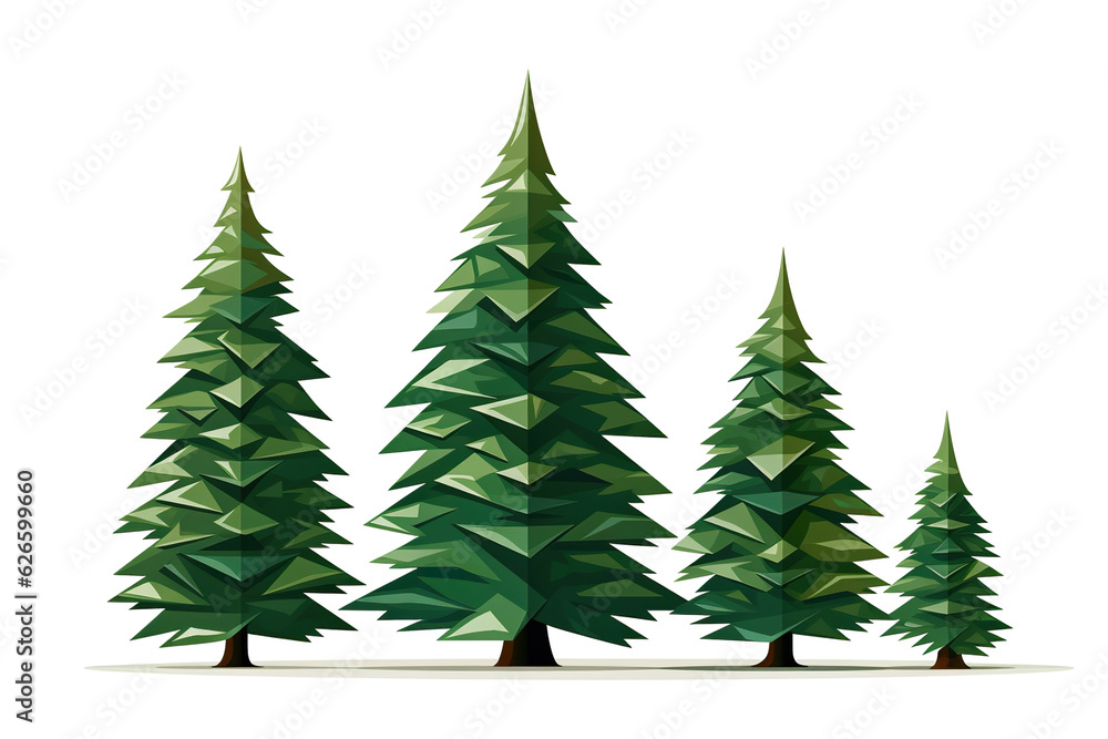 Christmas trees isolated white background, vector illustration PNG