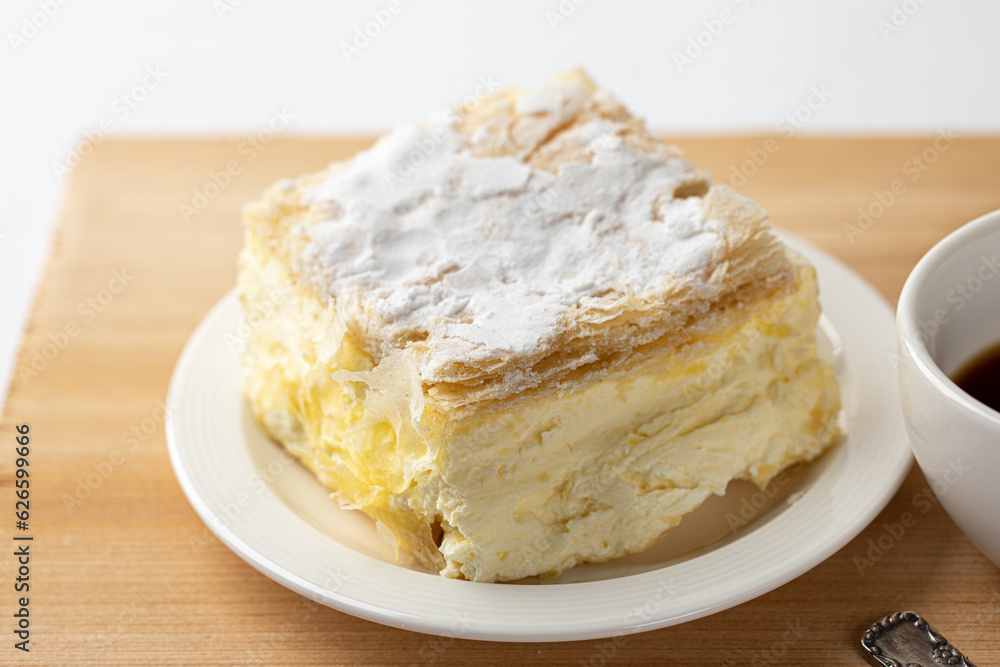 piece of cake and coffee. Italian pastry. piece of cake and coffee. Italian pastry.