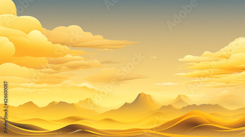 Cloud and mountains on yellow background. Generative AI.