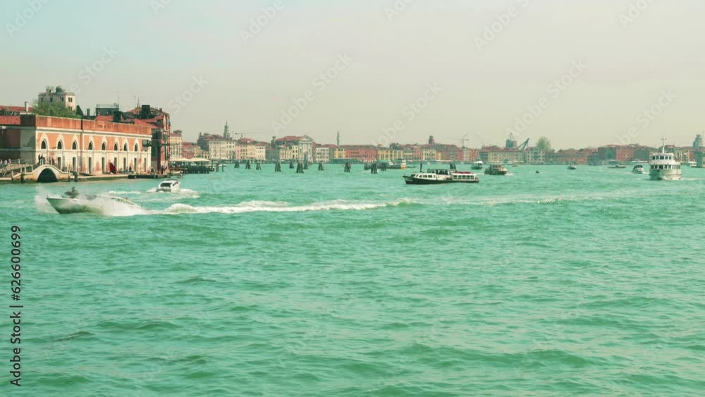 View of the Venetian Lagoon and active ship navigation on it, Venice, Italy. View of the Venetian Lagoon and active ship navigation on it, Venice, Italy.