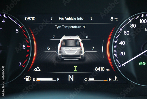 Tyre Temperature display in a modern vehicle gauge cluster