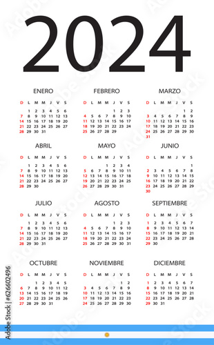 2024 Calendar - vector template graphic illustration - Argentinian version