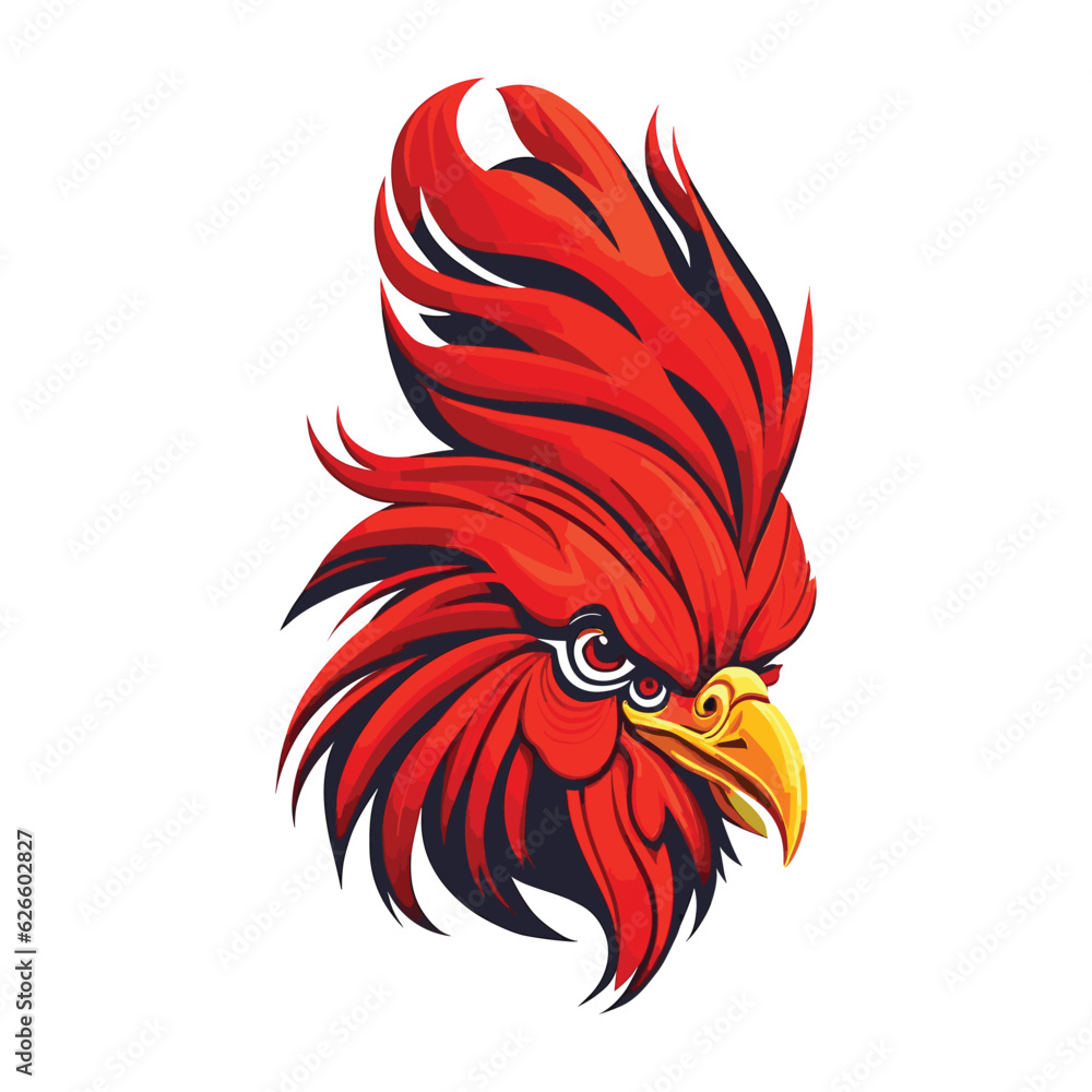 Rooster head with a vector illustration on white background