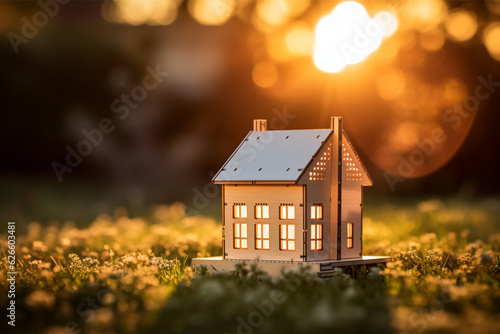 Miniature house with scenery. Generative AI.