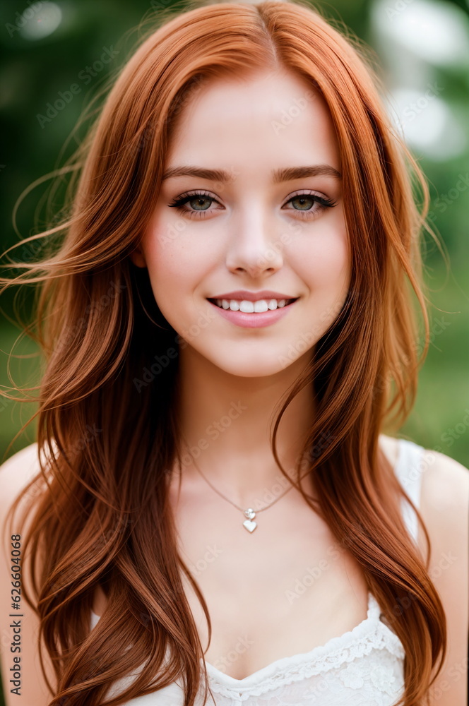 Portrait of a lovely young red head woman.Digital creative designer art.AI illustration Portrait of a lovely young red head woman.Digital creative designer art.AI illustration