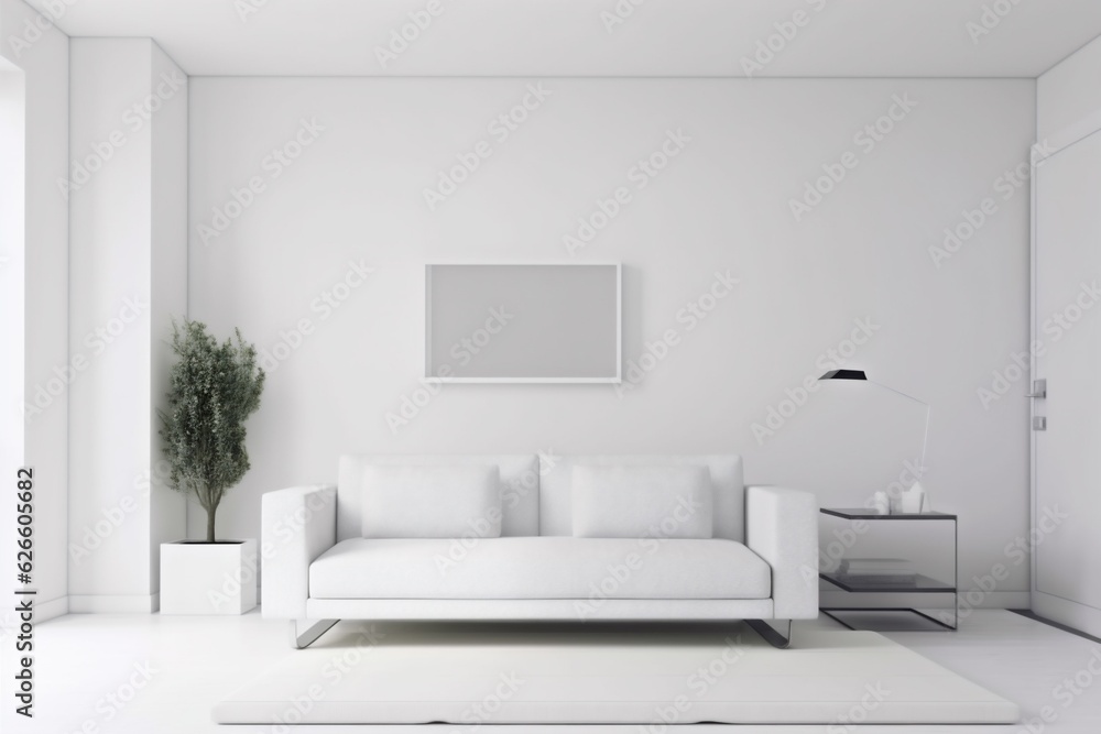 Fototapeta premium interior comfortable living room luxury lifestyle indoor green loft contemporary white sofa. Generative AI.