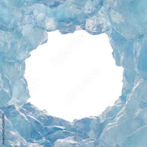 Frame of ice mountain cave with isolated on transparent background - PNG file, 3D rendering illustration, Clip art, cut out and element
