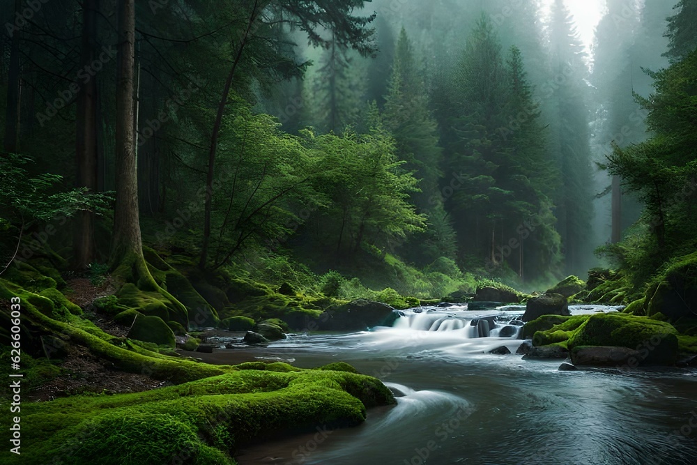 Obraz premium heavy rain in forest generative by AI technology