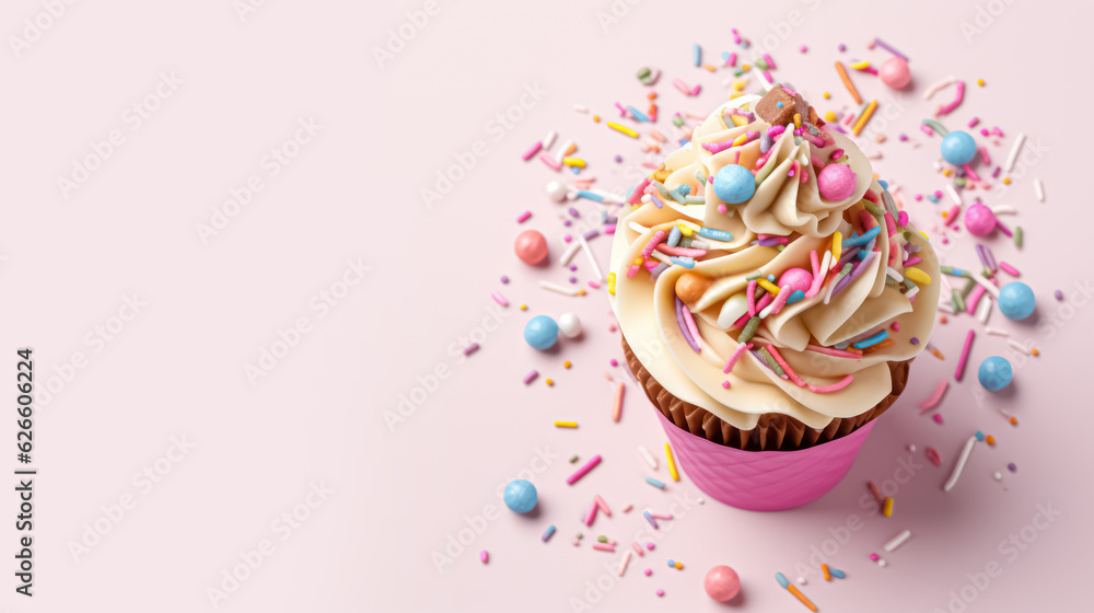 Advertising shot, a bowl of spaghetti ice cream with sprinkles on light pink background Advertising shot, a bowl of spaghetti ice cream with sprinkles on light pink background