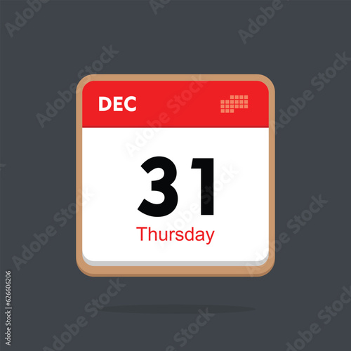 thursday 31 december icon with black background, calender icon