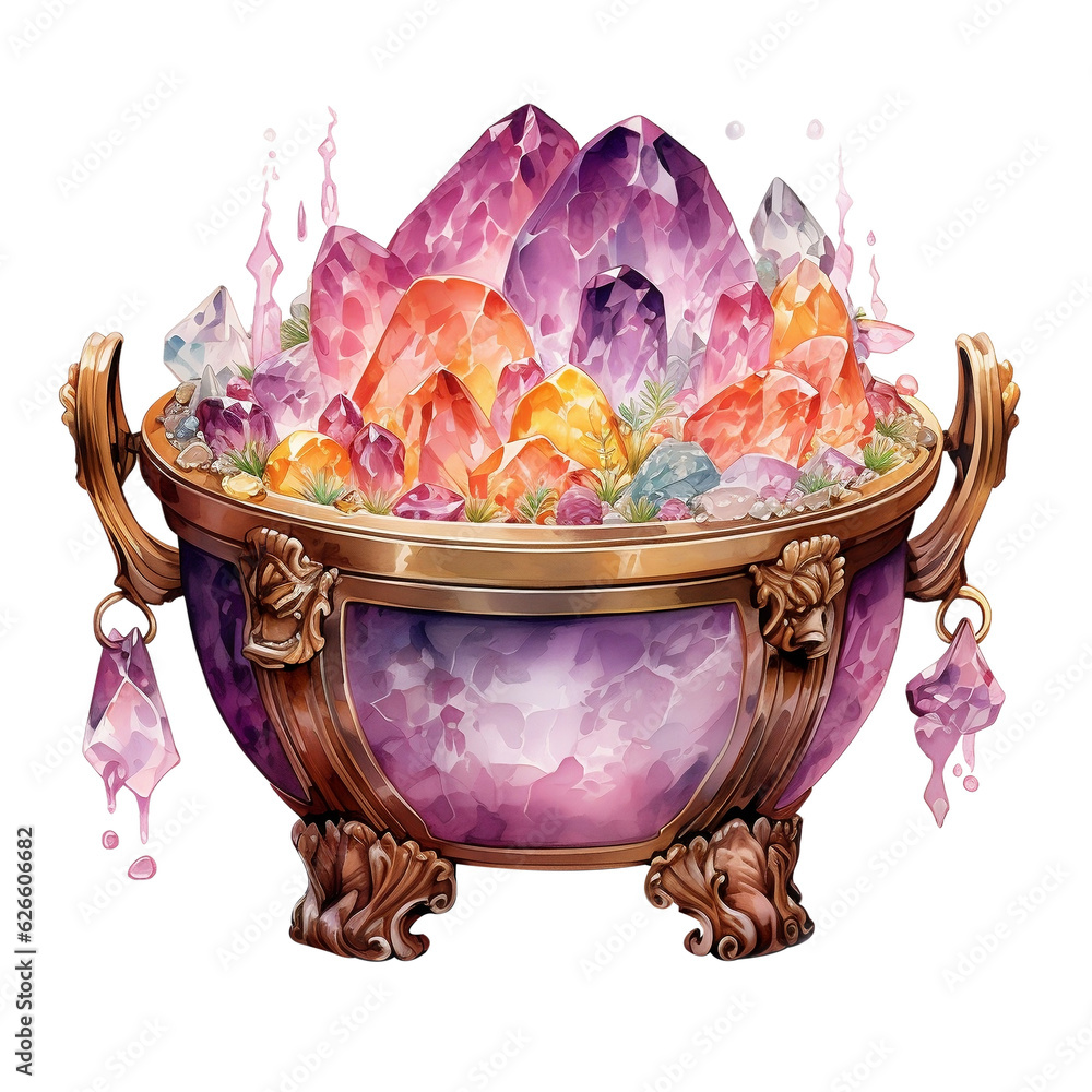 Witch Cauldron Watercolor Clipart Collection, Pastel Cauldron, Crystal ...