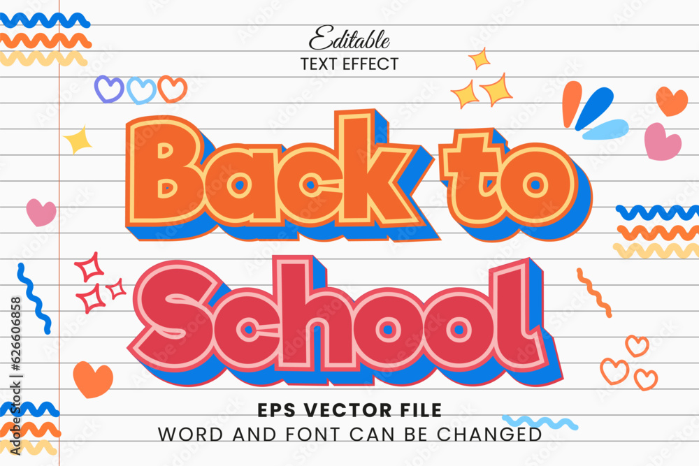 Back to school vector text effect, doodle style text effect