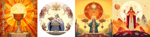 Beautiful and detailed depiction of the Eucharist. The illustration can be used as a backdrop for events or materials. Brings a sense of awe and spirituality to any design. photo