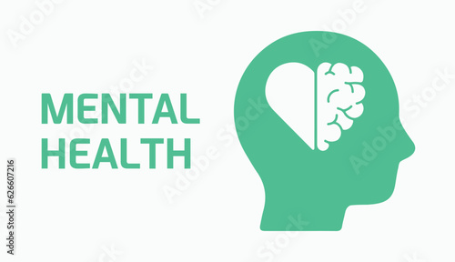 Mental health, wellness, emotions, feelings, mind, healthy. Medicine, psychology, psychiatry. Heart, brain. Icon, vector illustration, symbol