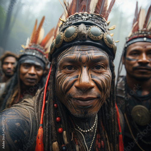 Selfie Portrait of a Amazon Tribal Group-Decorative Clothing