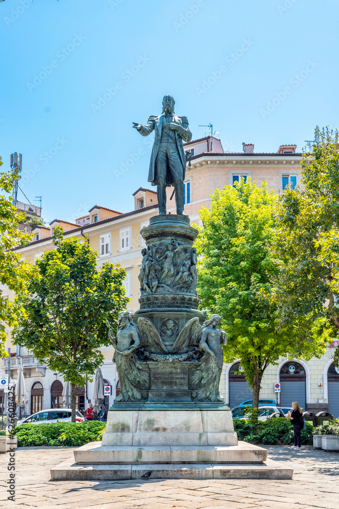 Fototapeta premium Bronze statue of the Austrian archduke Maximilian I of Mexico, by sculptor Johann Schilling, erected in 1835 in piazza Venezia, Trieste city center, Italy