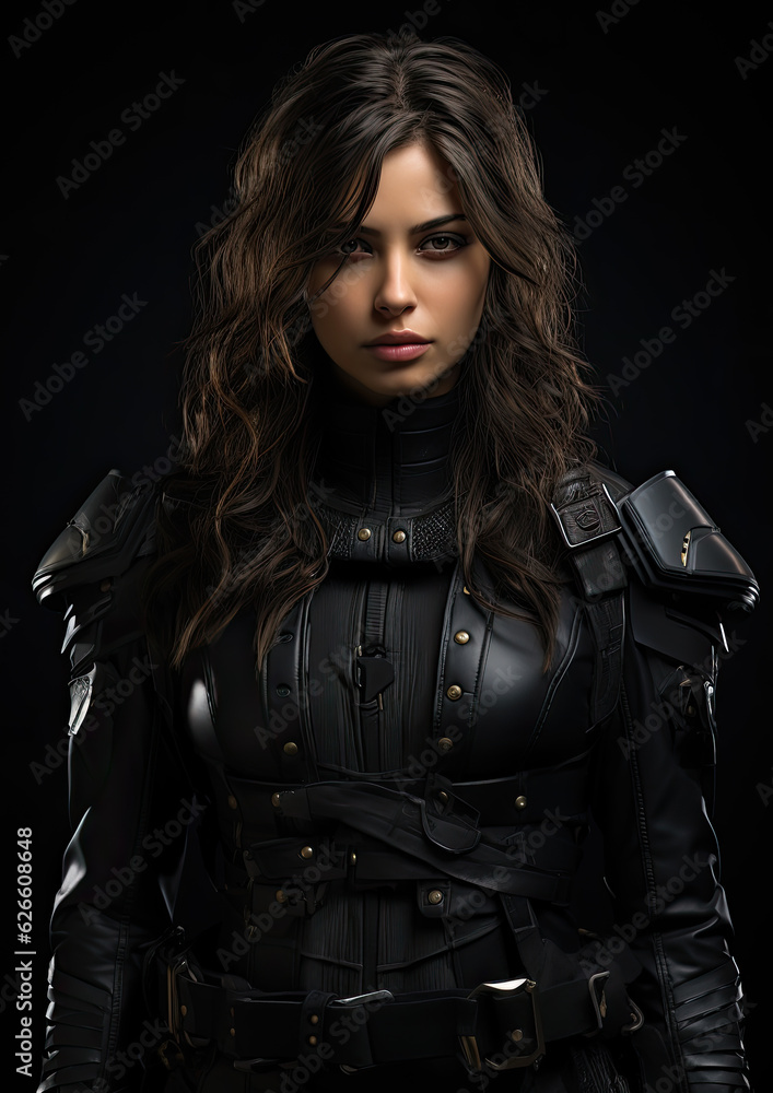 Authoritative Female-Stealth Clothing-Secret Agent-Black Background Authoritative Female-Stealth Clothing-Secret Agent-Black Background