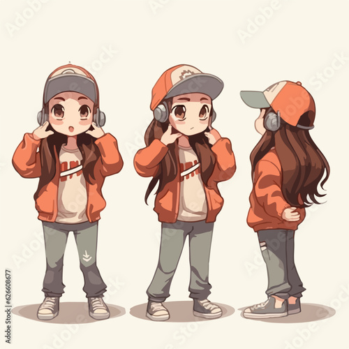 Vector illustration of a rapper kid, dressed for rap, cartoon pose.