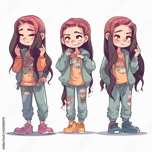 Vector of a girl rapper, dressed for rap, young kid, cartoon style.