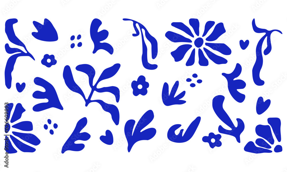 Obraz premium Matisse Blue Abstract Art Set. Set of abstract trendy creative artistic elements