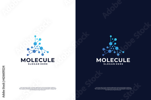 Molecule logo design. Scientific laboratory innovation icon.