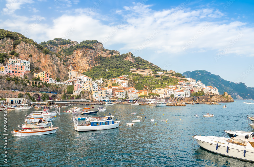 Landscape with Amalfi town at famous Amalfi Coast, Italy