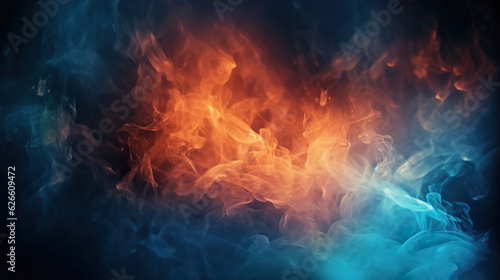 Colorful blue and orange smoke on a black background. Background from the smoke of vape