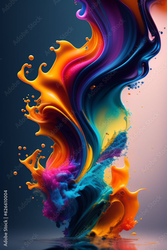 Fluid ink in water color explosion color splashes of ink in cyan magenta yellow black blue red pink green