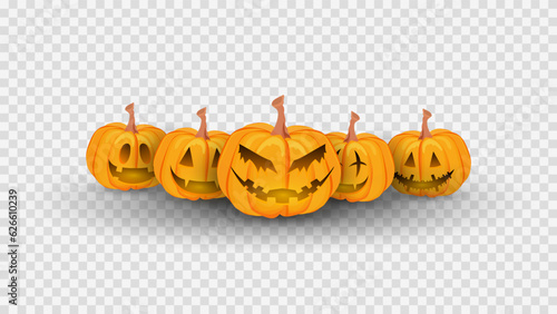 Pumpkin monsters with various faces in Halloween day for content online or web, banner and template , Flat cartoon flat style. illustration Vector EPS 10