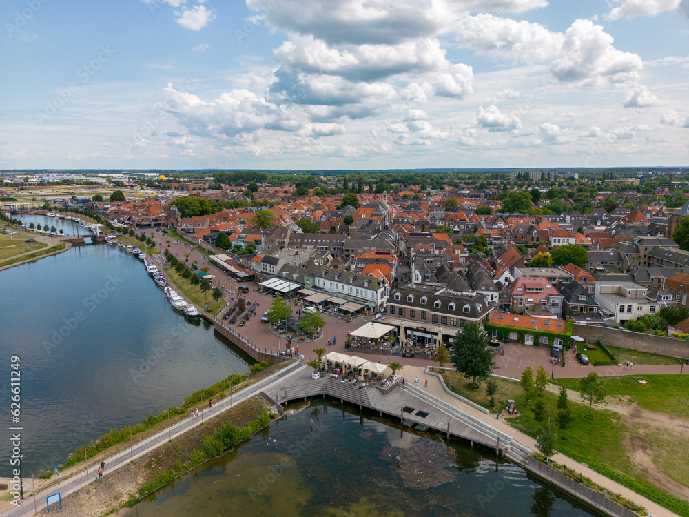 Aerial drone photo of the town Harderwijk in Gelderland, the Netherlands