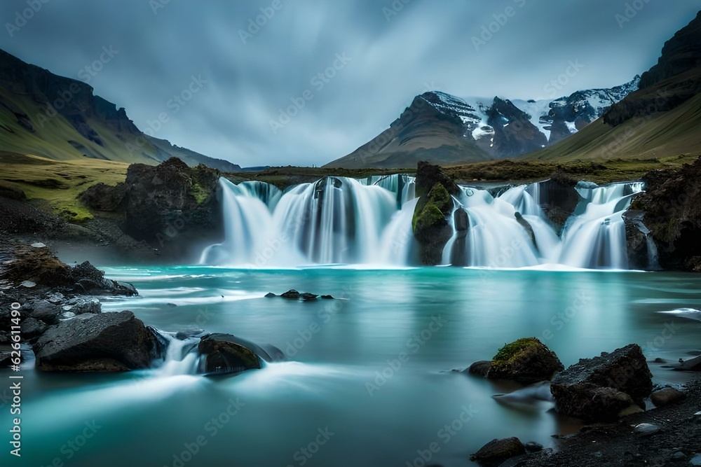 waterfall in the mountains generated by AI tool waterfall in the mountains generated by AI tool