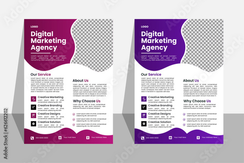 Corporate business flyer template design set with blue, Purple indigo, Turkish blue, blue deep, marron, Royal purple, and imperial purple,  color. marketing, business proposal, promotion, advertise.