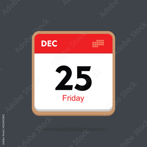 friday 25 december icon with black background, calender icon