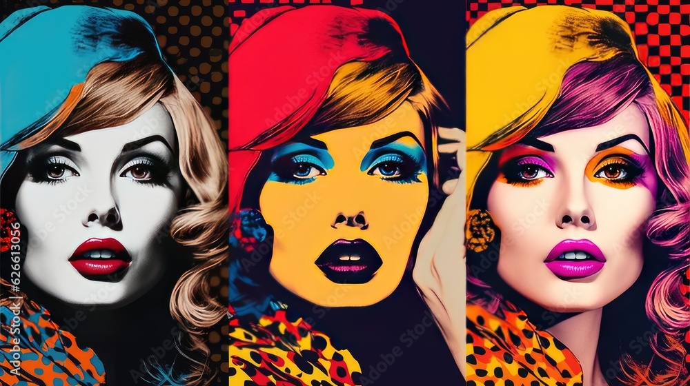Obraz premium Pop ART, Retro stylefashion woman wearing trendy sunglasses. , Pin up girl. Generative AI
