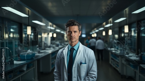 With a white coat and stethoscope, the doctor stands confidently in the hospital, prepared to make a difference.