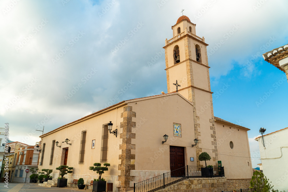 Exterior view to a church, in Cofrentes (Valencia) Spain.