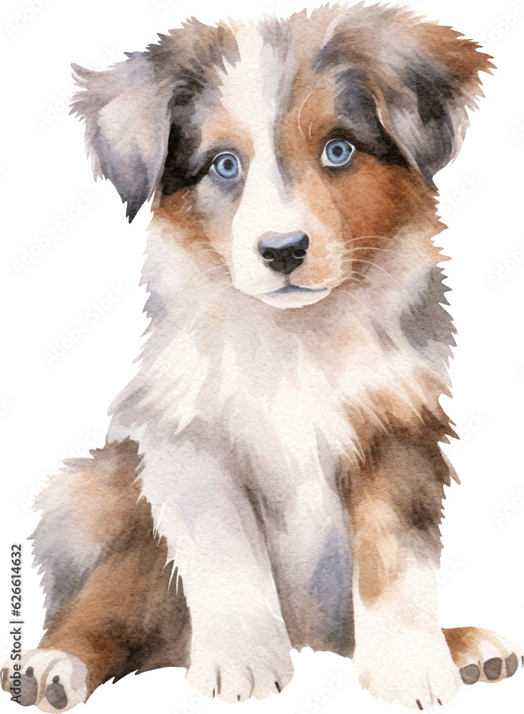 Australian shepherd puppy watercolour illustration created with Generative AI technology