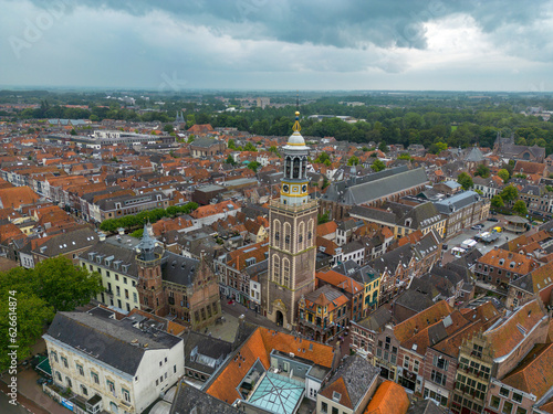 Aerial drone photo of the nieuwe toren in Kampen, the Netherlands