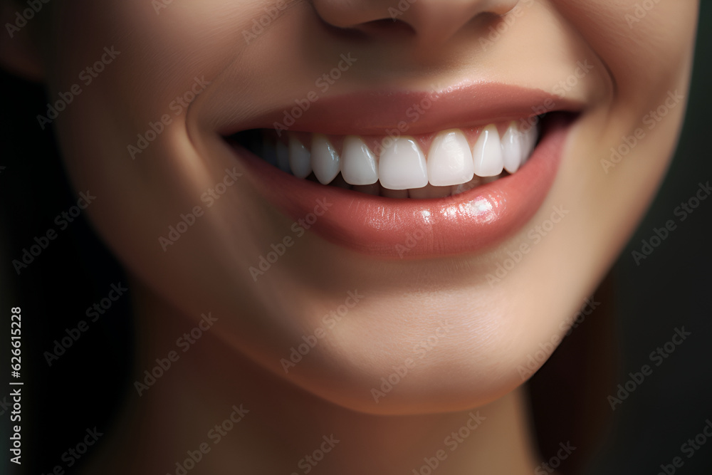 Woman’s Beautiful Healthy Smile in Close Up: AI Generated Woman’s Beautiful Healthy Smile in Close Up: AI Generated