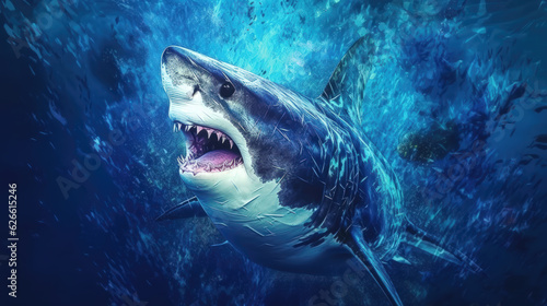 Angry Shark in the Deep Blue Sea