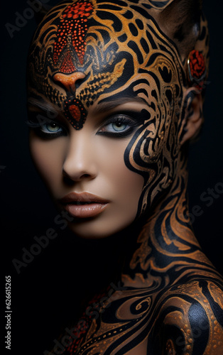 portrait of a woman with tiger makeup