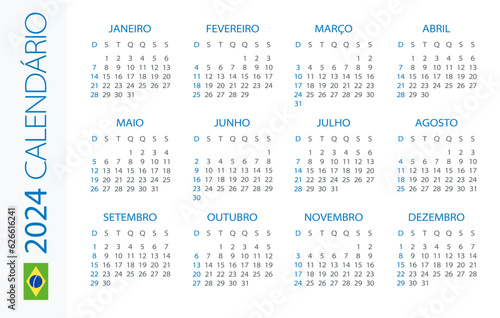 Calendar 2024 Horizontal - illustration. Brazilian version