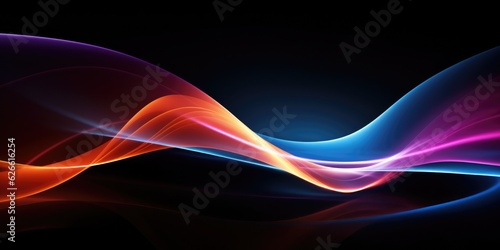 Abstract colorful curves swirl wave on black background. Flow liquid lines design element, generative ai